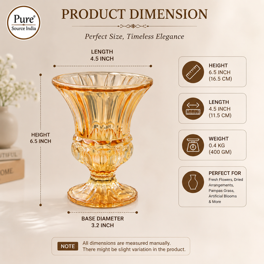 Pure Source India Vintage Amber Glass Vase Decorative Pedestal Vase Floral Centerpiece for Home & Events (6.5 Inch Flared Top)