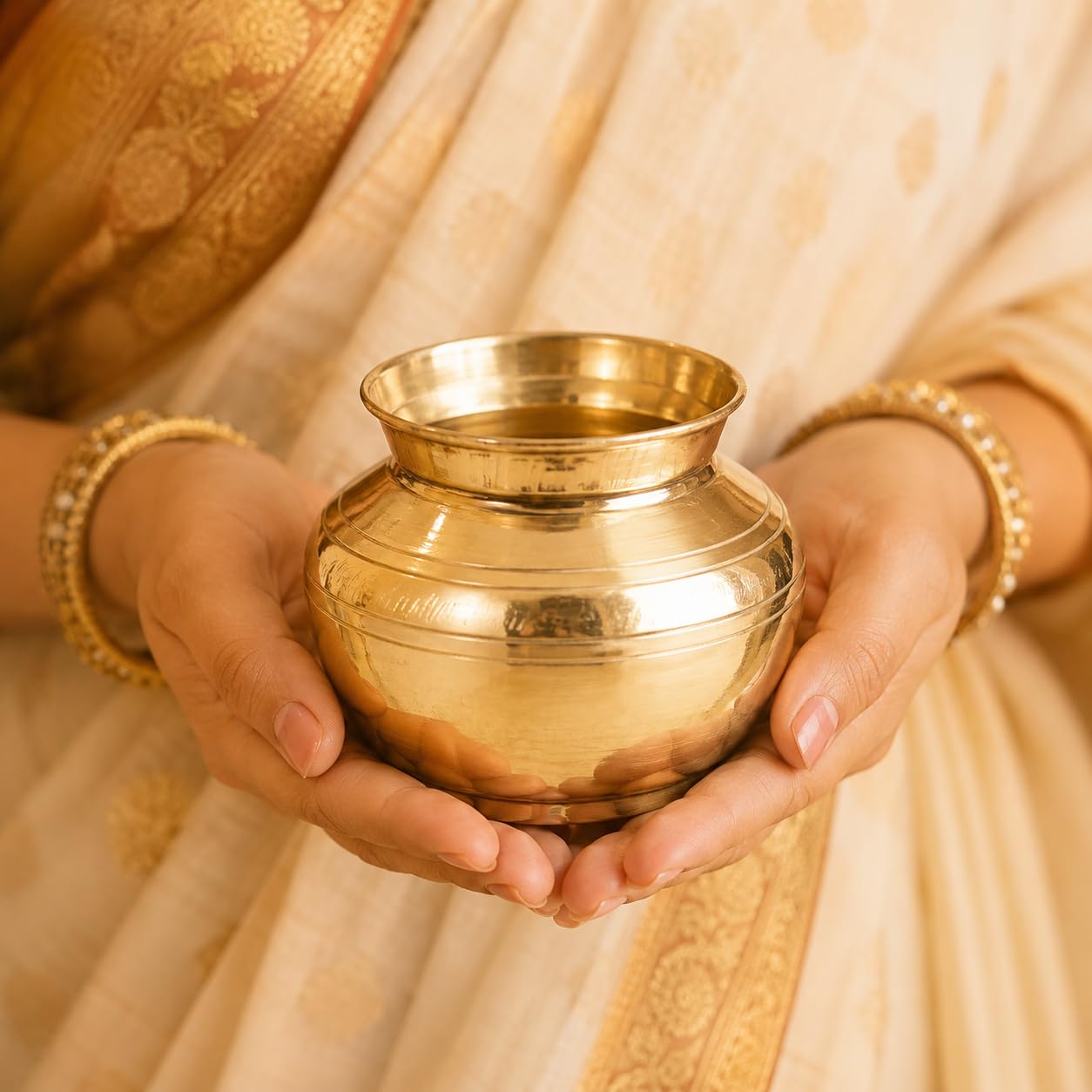 Pure Source India Brass Kalash Lota for Puja & Decoration | Small Brass Kalash | 3.5 Inch Gold Finish | Traditional Pooja Item for Home Temple, Festivals & Gifting