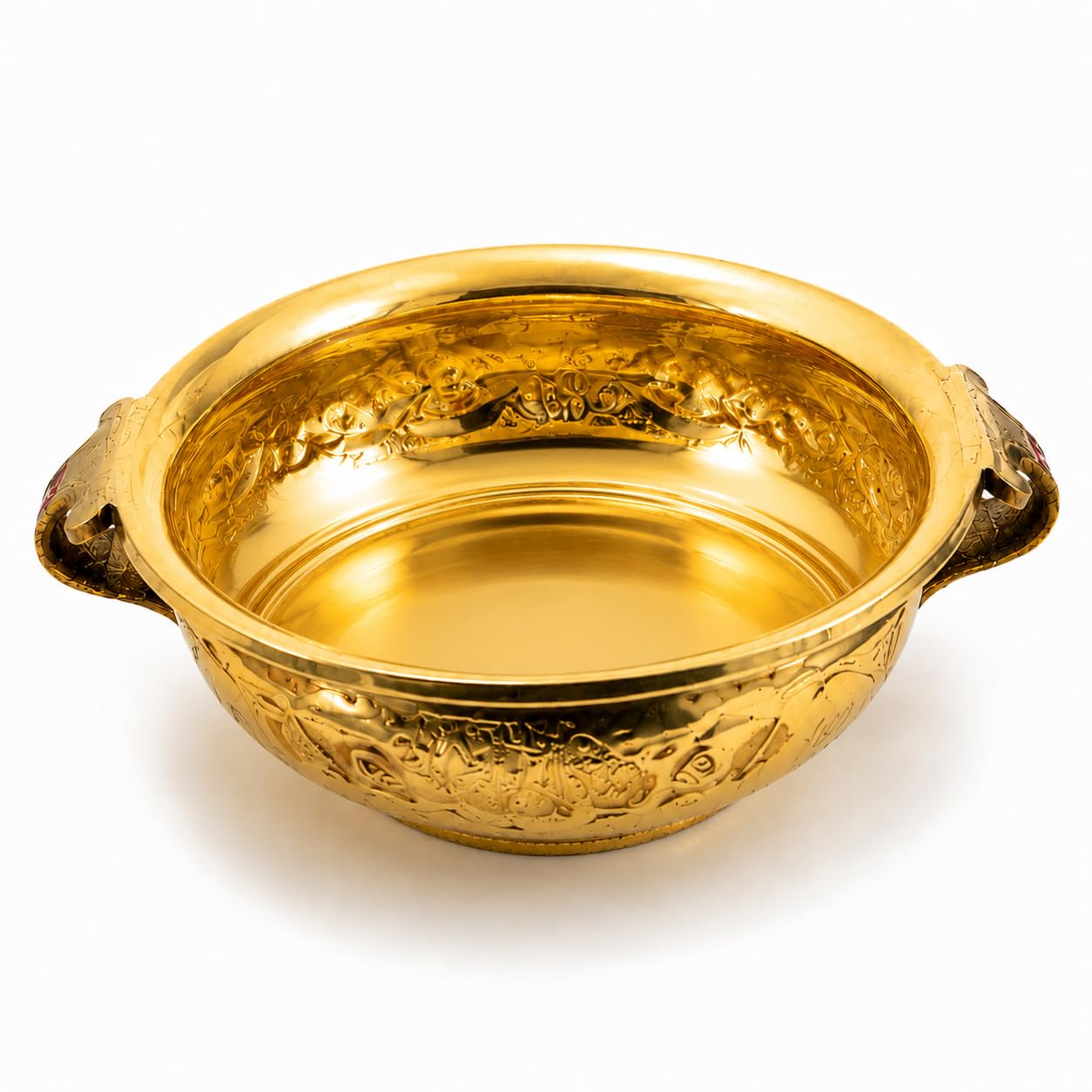 Pure Source India Brass Urli Bowl with Handles, 600 ml | Decorative Floating Flower Bowl for Home Decor, Diwali, Rangoli, Center Table, Wedding, Pooja & Festive Decoration