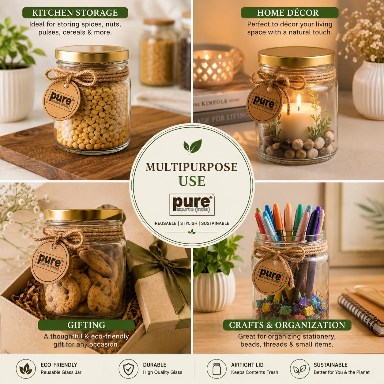 Pure Source India Jasmine Scented Jar Candle | 150 GM | Premium Wax Candle | 35-40 Hours Burn Time | Aromatherapy Candle for Home Decor, Bedroom, Spa, Meditation & Gift