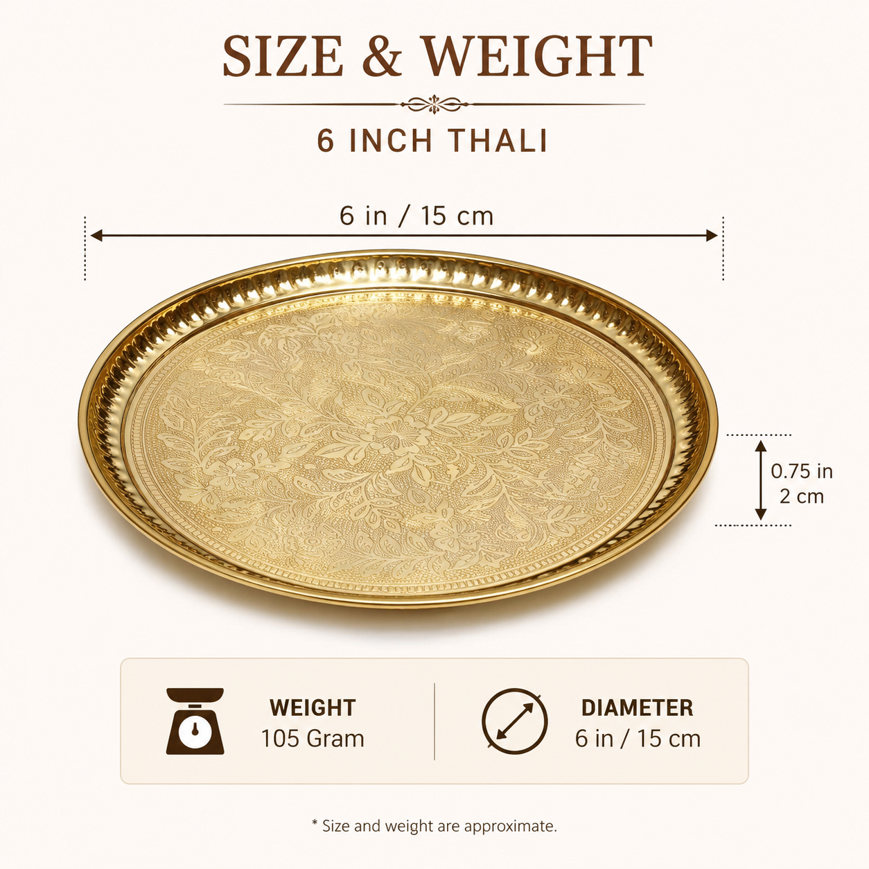 Pure Source India Handmade Flower Embossed Design Brass Puja Thali