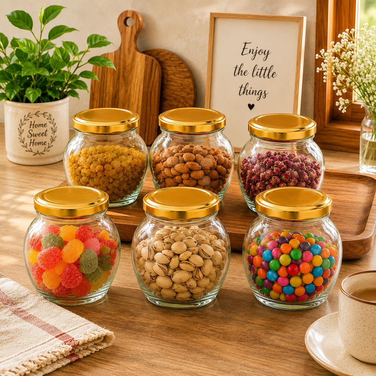Pure Source India 50ml Glass Matka Jar with Golden Airtight Lid | Leak-Proof Small Glass Container for Spices, Masala, Herbs, Dry Fruits & Kitchen Storage