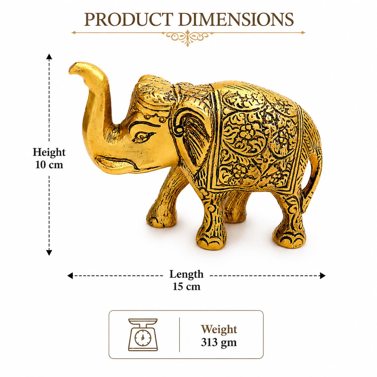 Brass Elephant Statue for Home Decor, Good Luck, Vastu, Feng Shui, Office & Gift – Handmade Decorative Elephant Figurine for Wealth & Prosperity