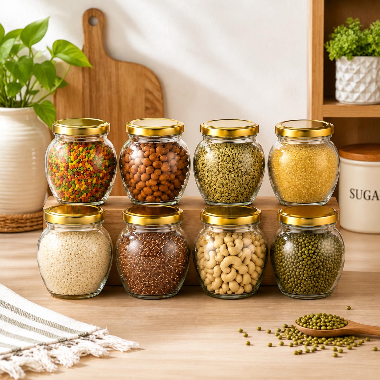 Pure Source India 50ml Glass Matka Jar with Golden Airtight Lid | Leak-Proof Small Glass Container for Spices, Masala, Herbs, Dry Fruits & Kitchen Storage