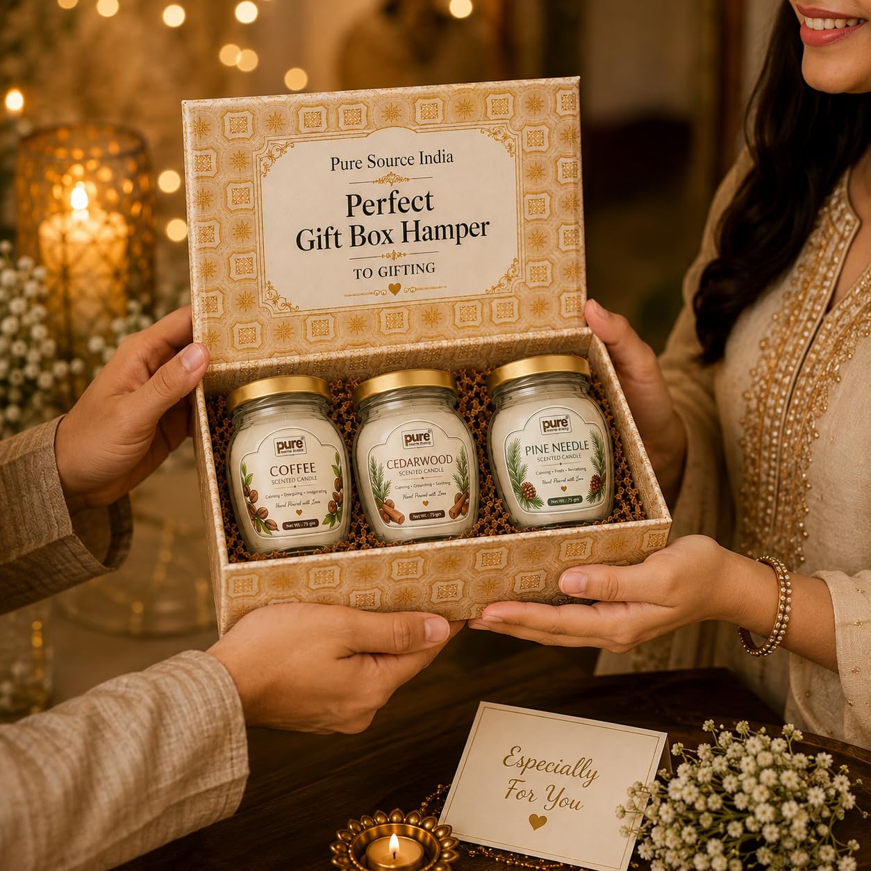 Pure Source India Scented Candle Gift Set of 3 | Coffee, Cedarwood, Pine needle | 75g Each | Fragrance Candles for Home, Living Room & Gifting (Copy)