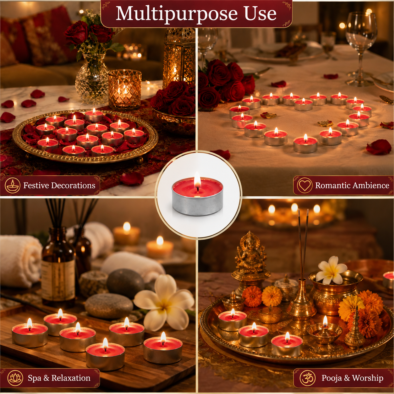 Pure Source India Scented Rose Tea Light Candles Pack of 25 | Fragrance Tealights for Home Decor, Meditation, Pooja, Diwali, Parties & Aromatherapy | Long-Lasting Decorative Candles