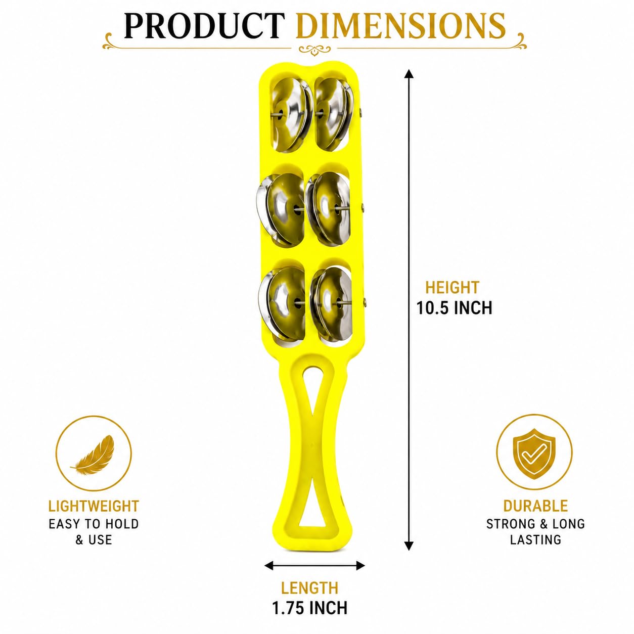 Pure Source India Handheld Plastic Tambourine Pack of 2 | 3-Pair Metal Jingle Percussion Instrument | Ideal for Bhajan, Kirtan, Pooja, Aarti, Garba, Music Practice & Cultural Events | Yellow