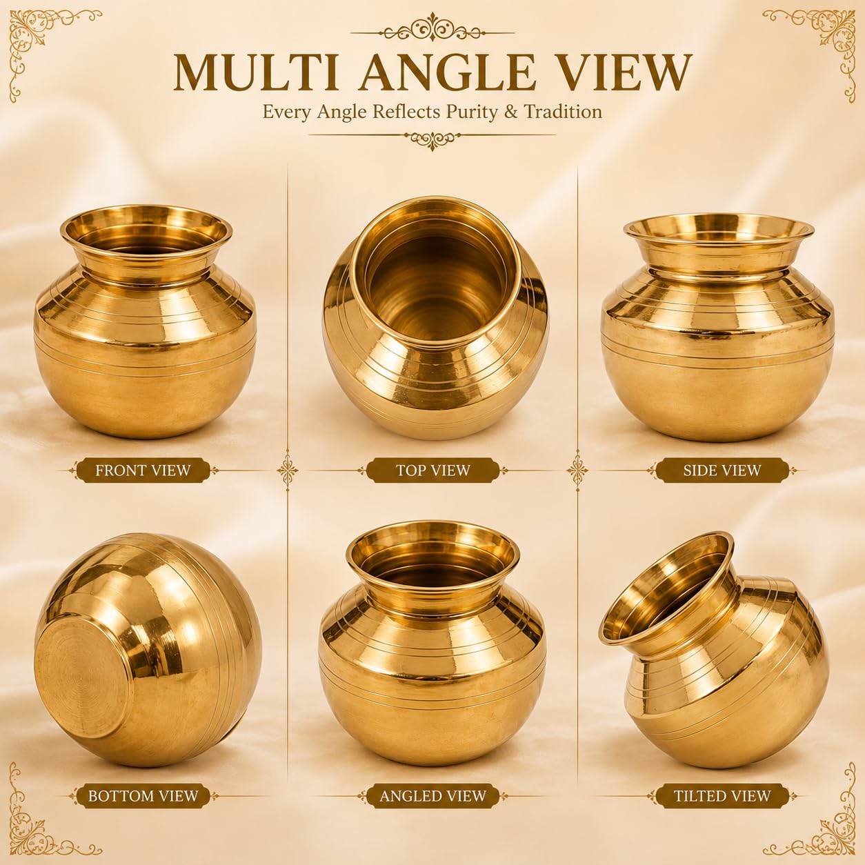 Pure Source India Brass Kalash Lota for Puja & Decoration | Small Brass Kalash | 3.5 Inch Gold Finish | Traditional Pooja Item for Home Temple, Festivals & Gifting