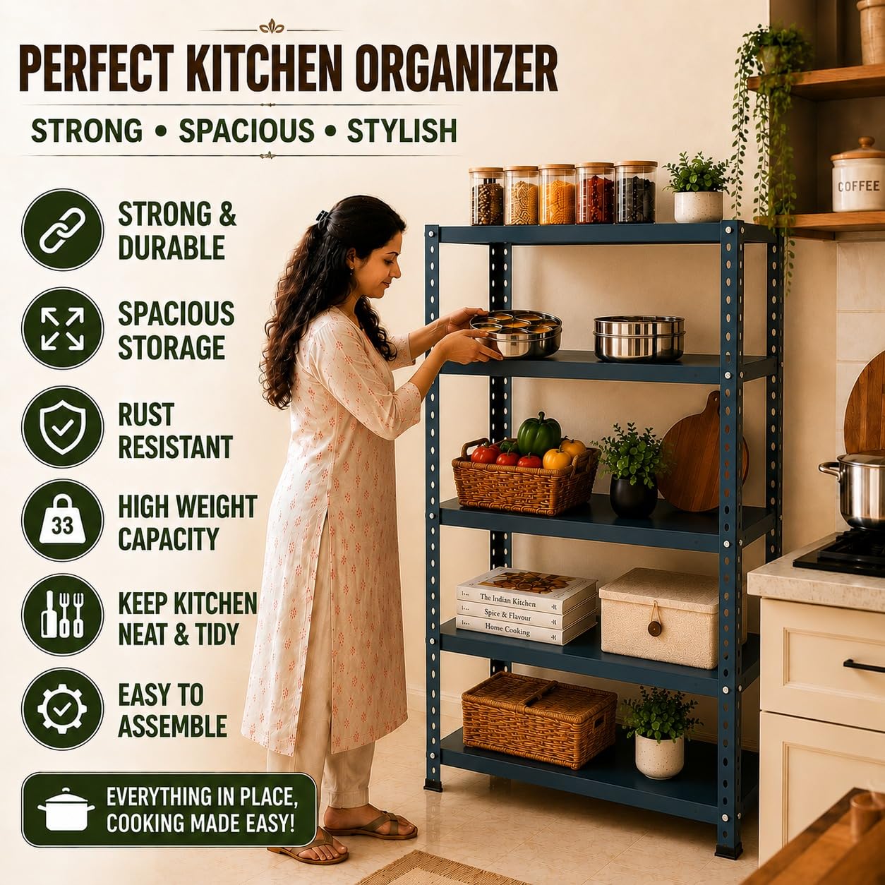 Pure Source India Iron Matte Finish (2 X 1 X 4 FT) (5 Shelf) Adjustable Display Rack for Home Office & Gym Use