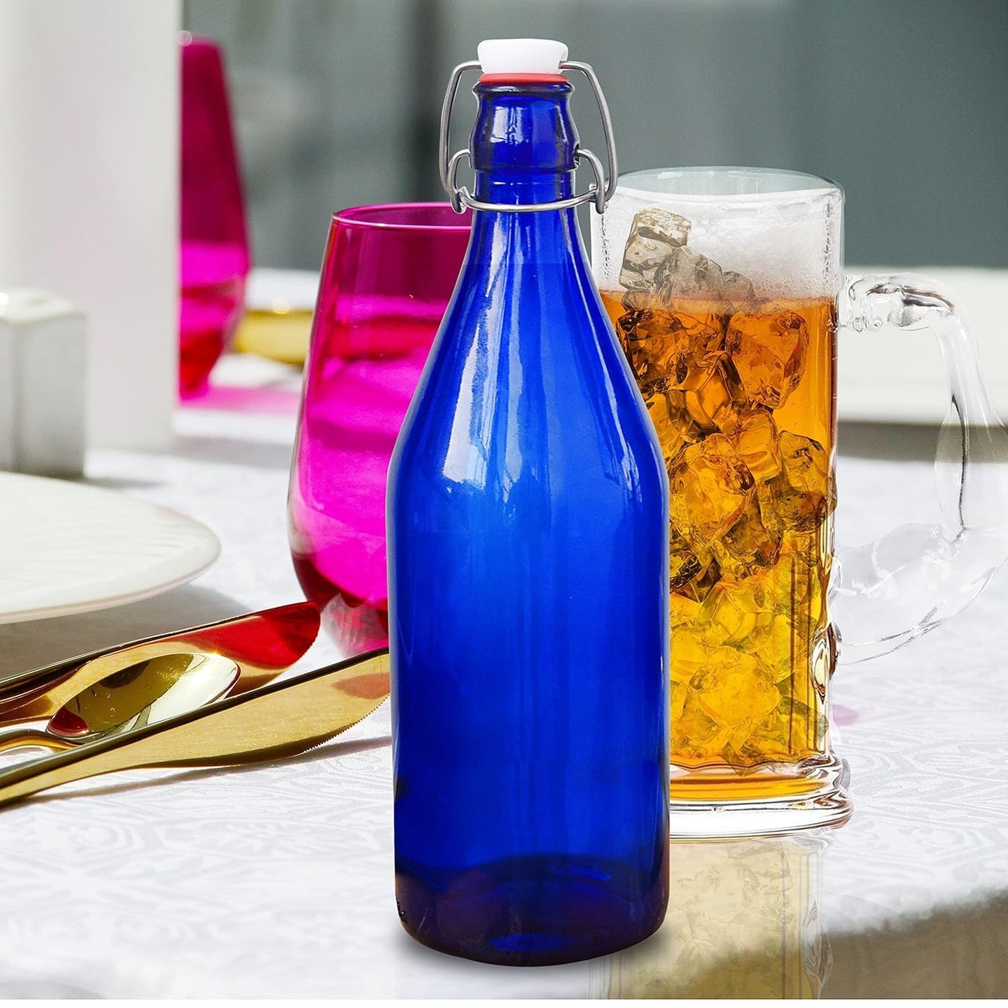 Pure Source India Glass water Bottle Airtight 1000 ml, Blue