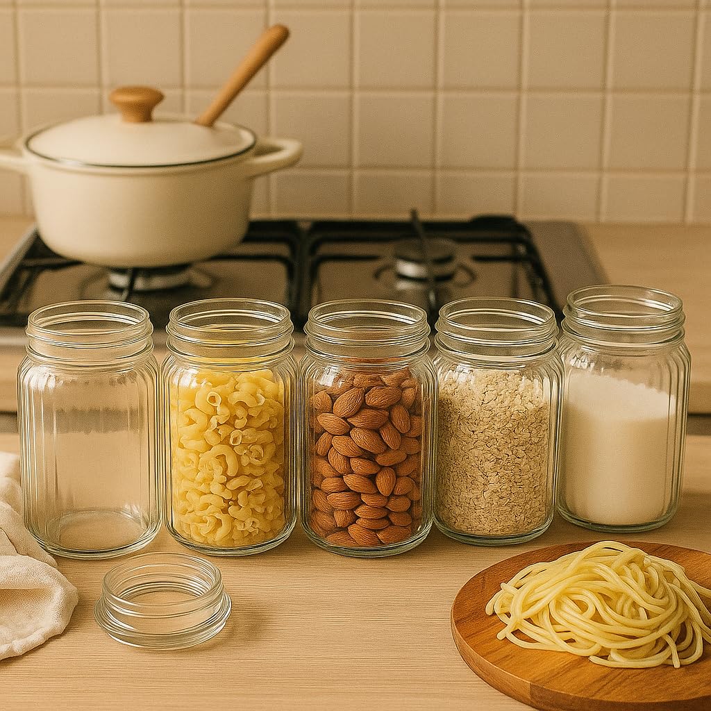 Pure Source India Premium 500ml Ribbed Glass Storage Jar with Airtight Lid | Clear Multipurpose Container for Kitchen Storage | Ideal for Dry Fruits, Snacks, Spices, Cookies, Sugar & More