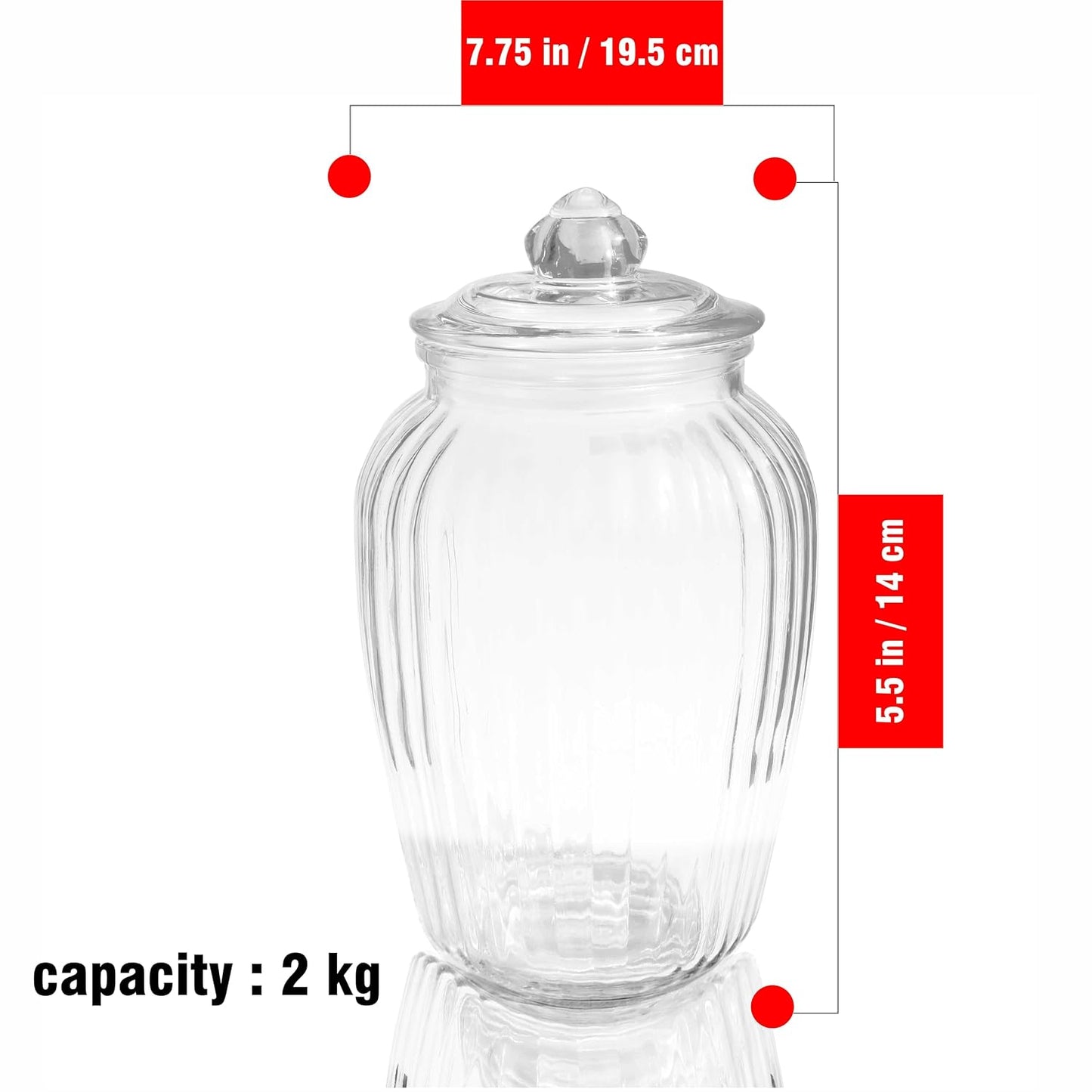Pure Source India 2kg Glass Jar Food Safe Storage Container for Kitchen With Airtight Lid