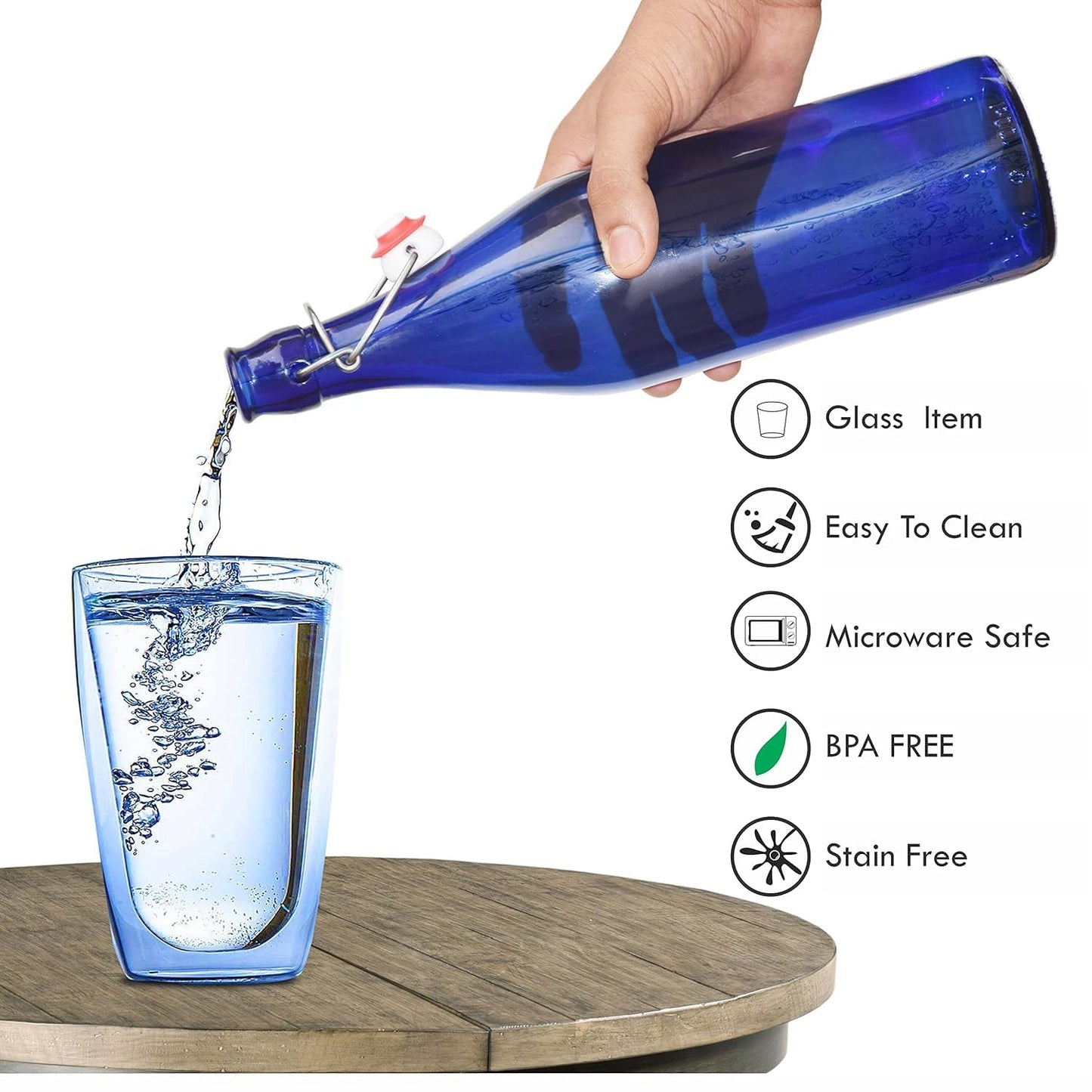 Pure Source India Glass water Bottle Airtight 1000 ml, Blue