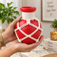 Pure Source India Decorative Red Flower Vase with Macramé Rope Design | Tabletop Home Décor Vase for Living Room, Dining Table & Office