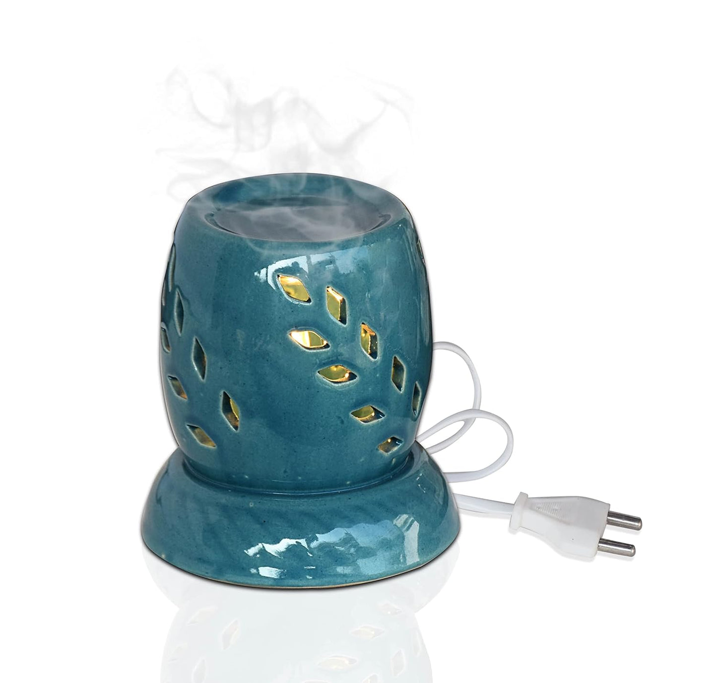Pure Source India Ceramic Electric Aroma Diffuser Oil Burner/Oil Warmer Round Shape with Bulb (Green Small)