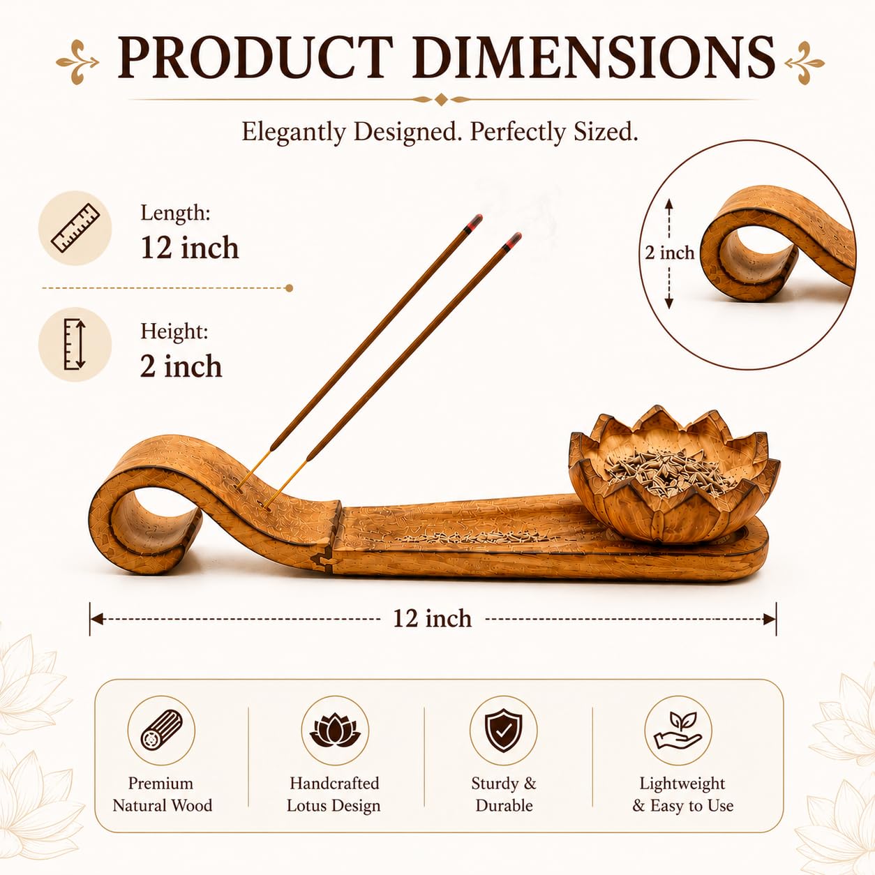 Wooden Incense Holder with Lotus Tea Light Candle Holder | Dual-Purpose Ash Catcher & Candle Stand | Natural Wooden Agarbatti Stand for Home, Office, Meditation, Yoga & Pooja Décor