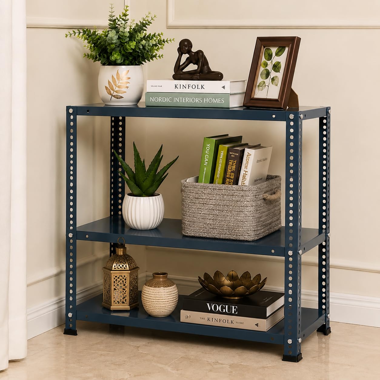 Pure Source India Iron Matte Finish (2 X 1 X 2FT) (3 SHELF) Adjustable Display Rack