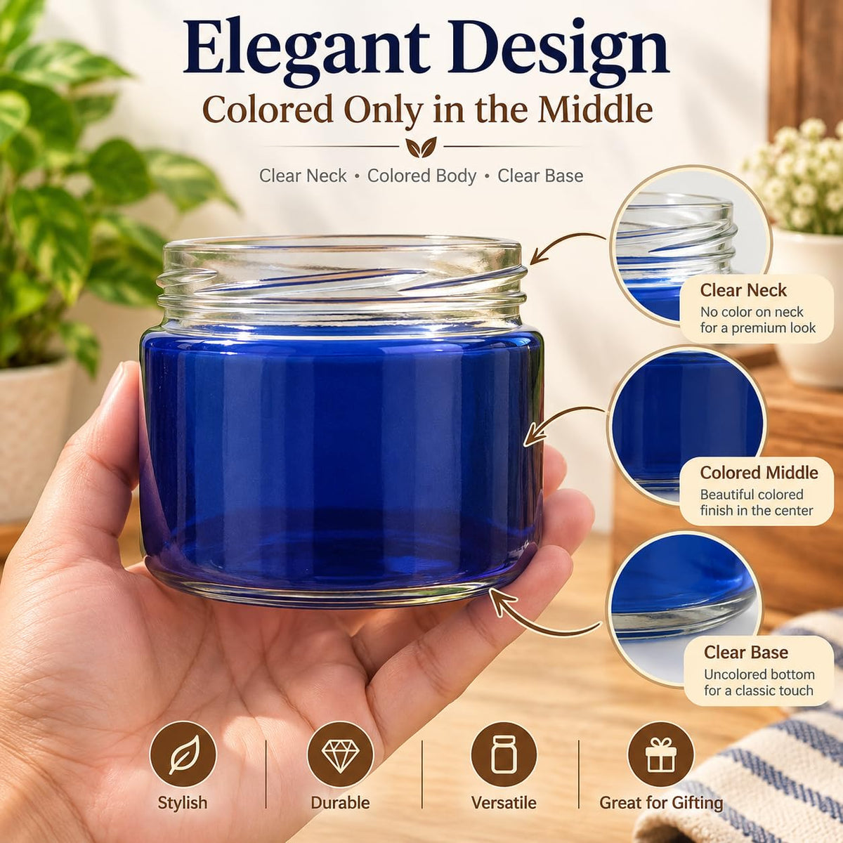 Pure Source India 250 ML Blue Glass Storage Jar | Wide Mouth Kitchen Jar for Pickles, Spices, Dry Fruits, Cookies & Snacks