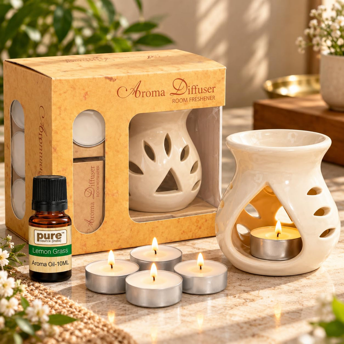 Pure Source India Ceramic Aroma Set (White)