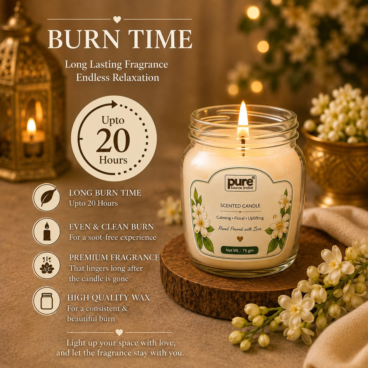 Pure Source India Scented Candle Gift Set of 3 | Vanilla, Mandarin & Lavender | 75g Each | Fragrance Candles for Home, Living Room & Gifting