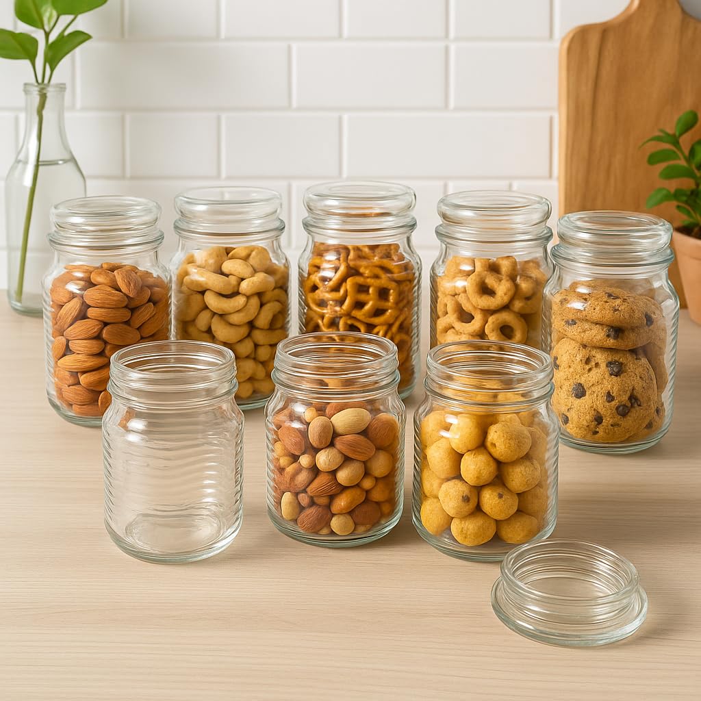 Pure Source India 500 ml Glass Jar Container with Airtight Lid | Wavy Design Storage Jar for Kitchen | Ideal for Dry Fruits, Snacks, Cookies, Spices & Multipurpose Use