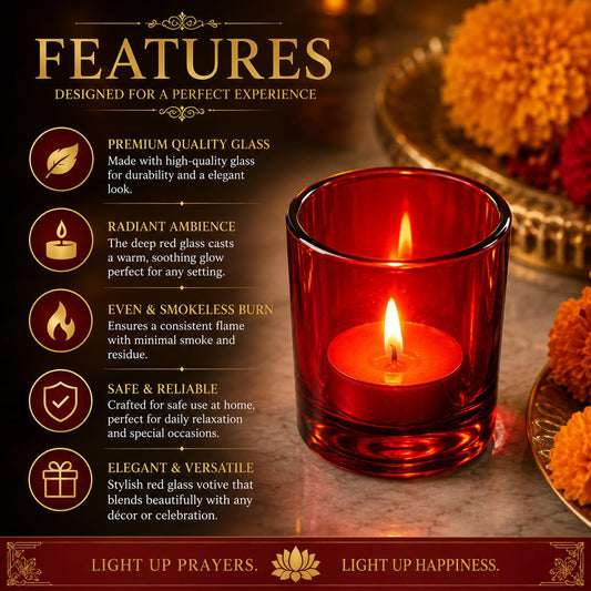 Pure Source India Set of 12 Glass Votive Tealight Candle Holders - Living Room Side Table Home Decoration (Glass, Pack of 12, Red)
