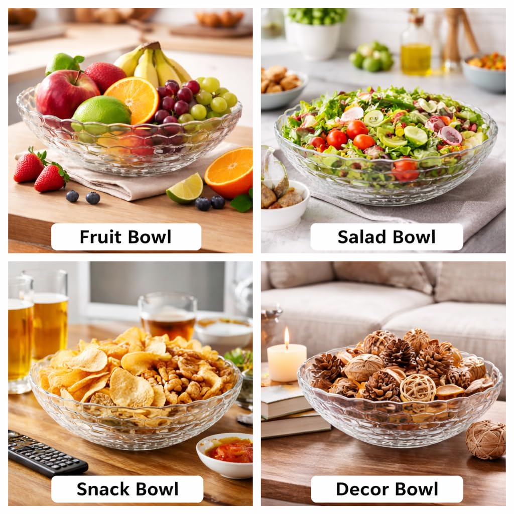 Pure Source India Glass Fruit Bowl 9 Inch Decorative Serving Bowl (1000ml Capacity)
