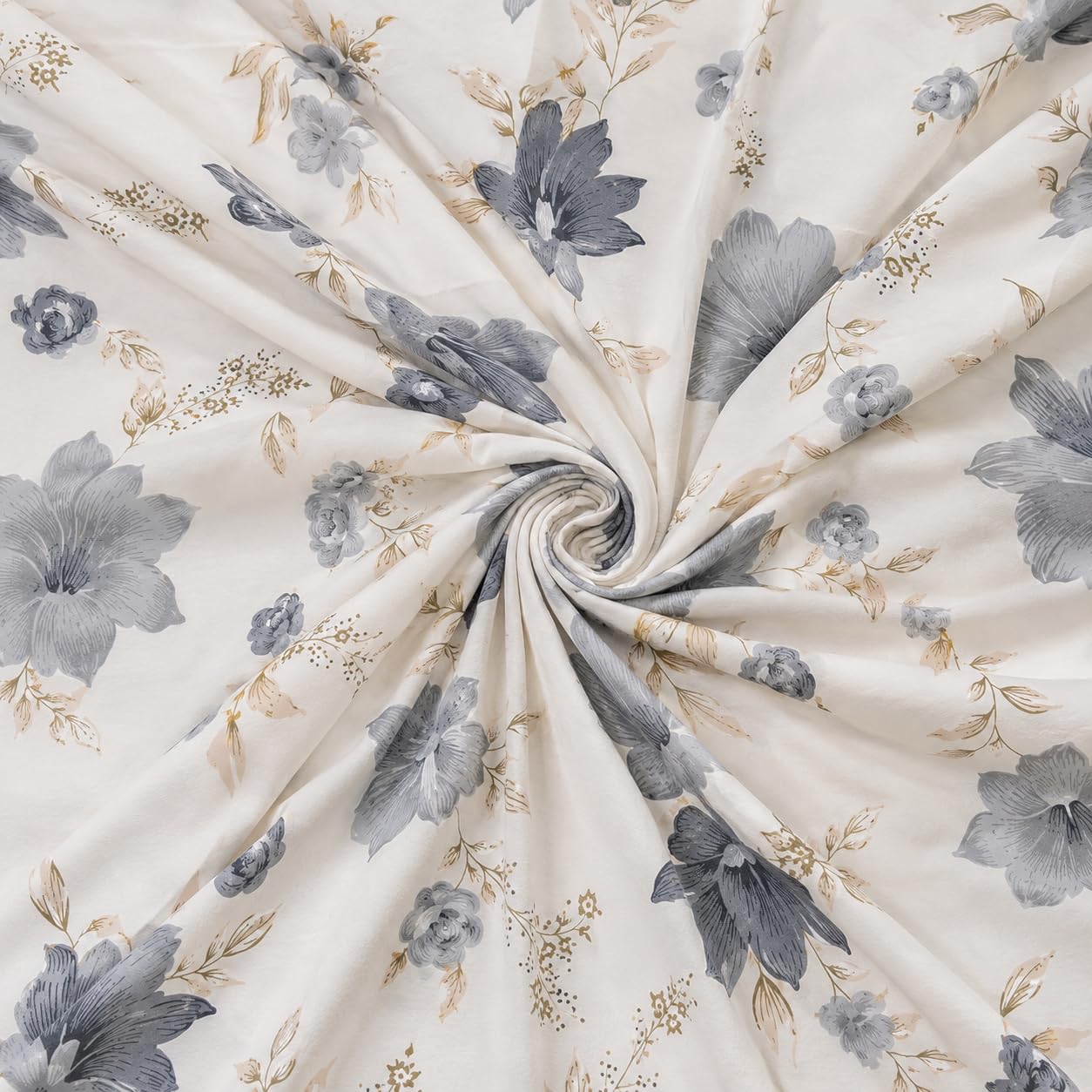 Pure Source India Soft Touch Poly Cotton Double Bed Sheet with Matching 2 Pillow Covers (Grey Floral)