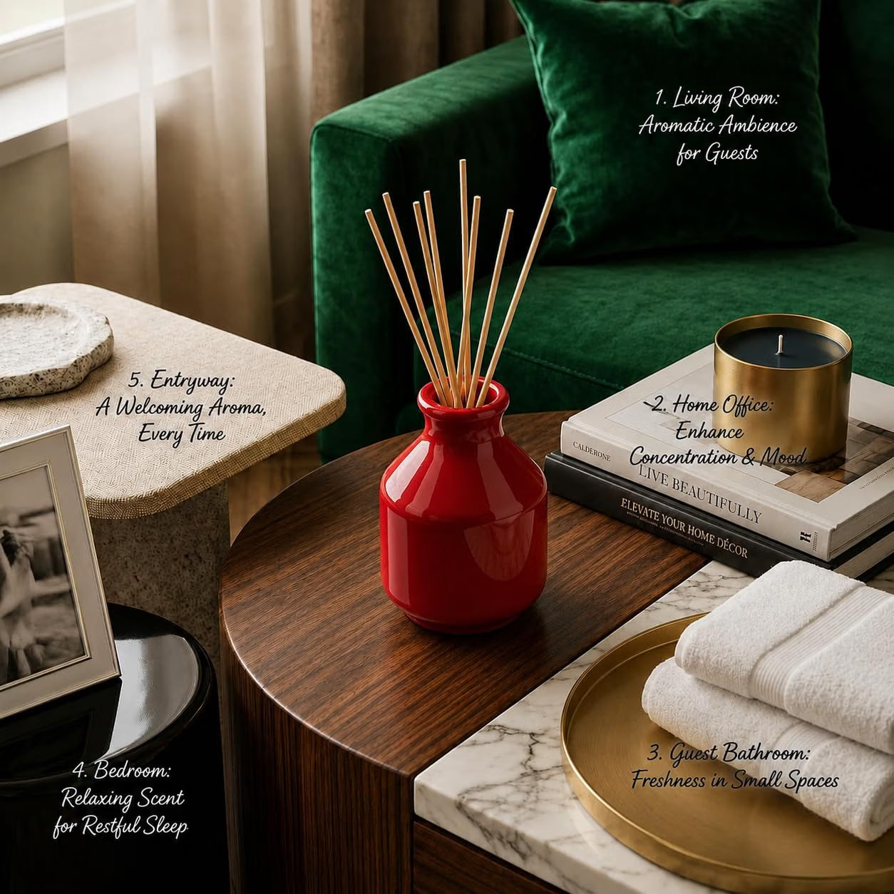 Pure Source India Elegant Ceramic Reed Diffuser Pot (Red) – Decorative Aroma Diffuser Vase for Living Rooms, bedrooms, bathrooms, Offices, and entryways (Red)
