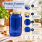 Pure Source India Blue Glass Jar with Gold Metal Lid, (1000ml), Airtight Kitchen & Pantry Container, Multipurpose Food Storage Jar