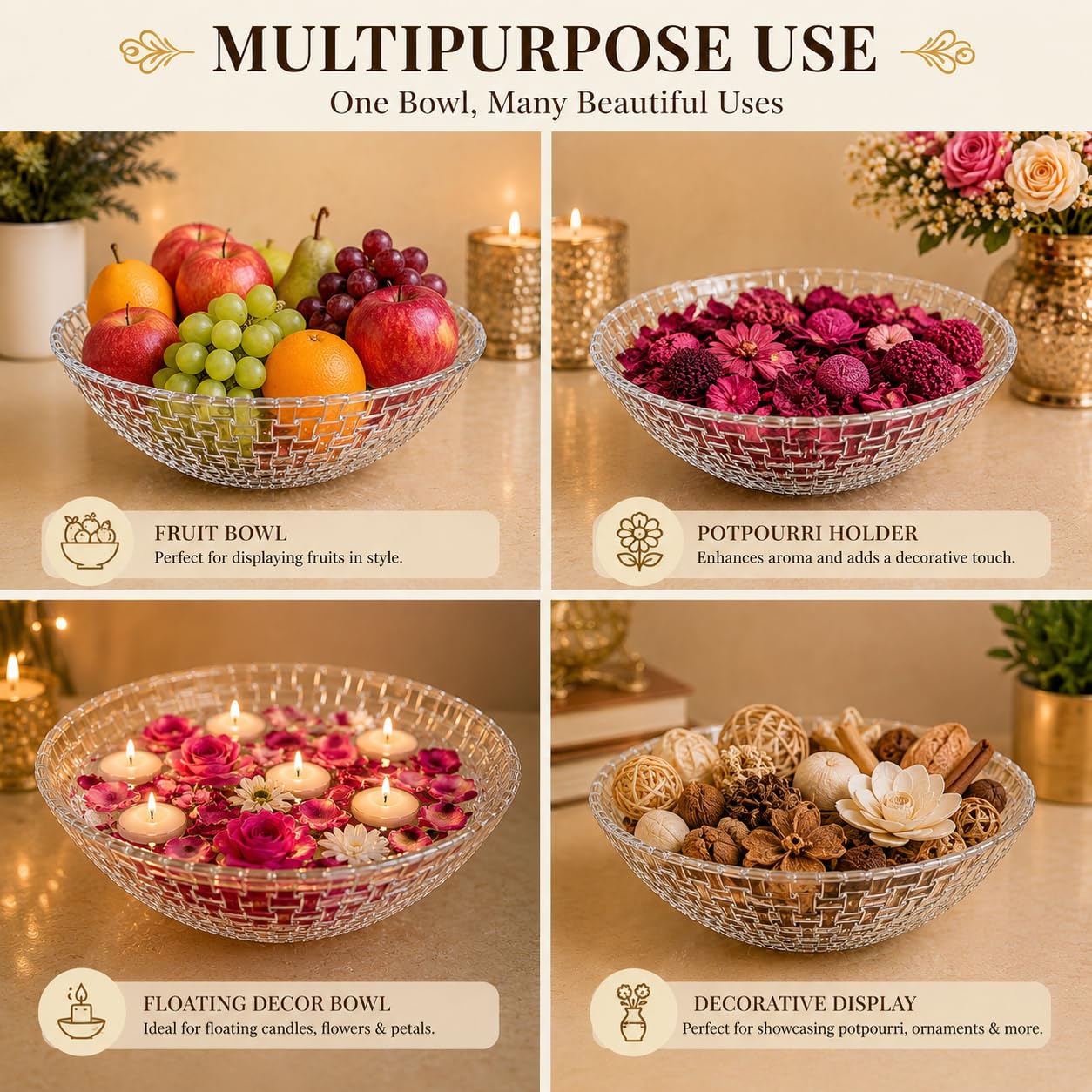 Pure Source India Decorative Potpourri Bowl with Relaxing Fragrance | Ready-to-Gift Shrink Wrapped | Thank You Gift | Home Decor, Center Table, Living Room & Festive Decoration