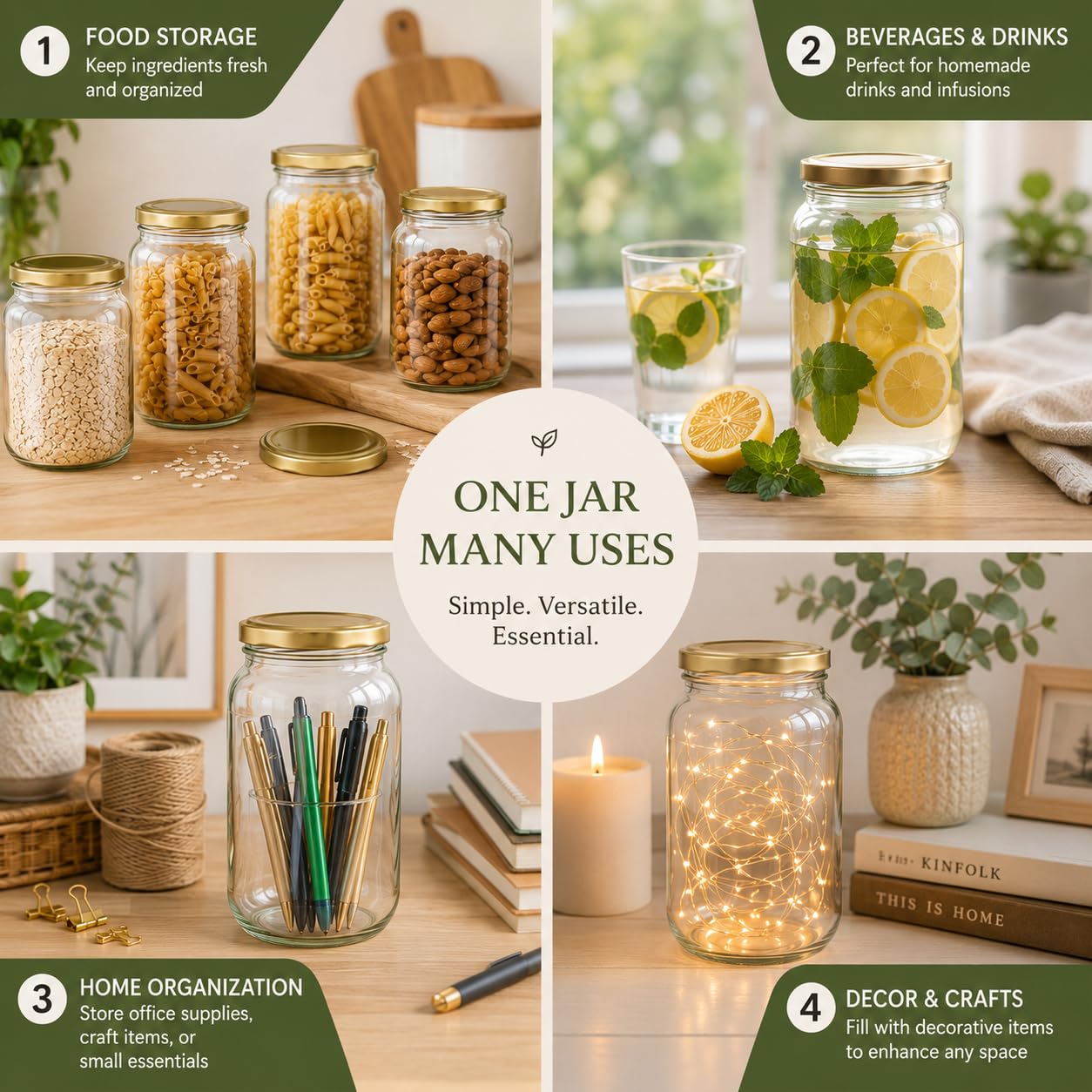 Pure Source India 500gm Round ,Glass Jar with Gold Lug Cap | Airtight Food Storage Jar for Honey, Jam, Pickles, Spices & Preserves