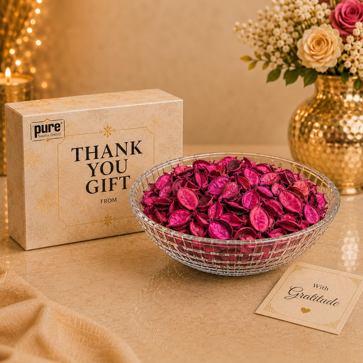 Pure Source India Decorative Potpourri Bowl with Relaxing Fragrance | Ready-to-Gift Shrink Wrapped | Thank You Gift | Home Decor, Center Table, Living Room & Festive Decoration