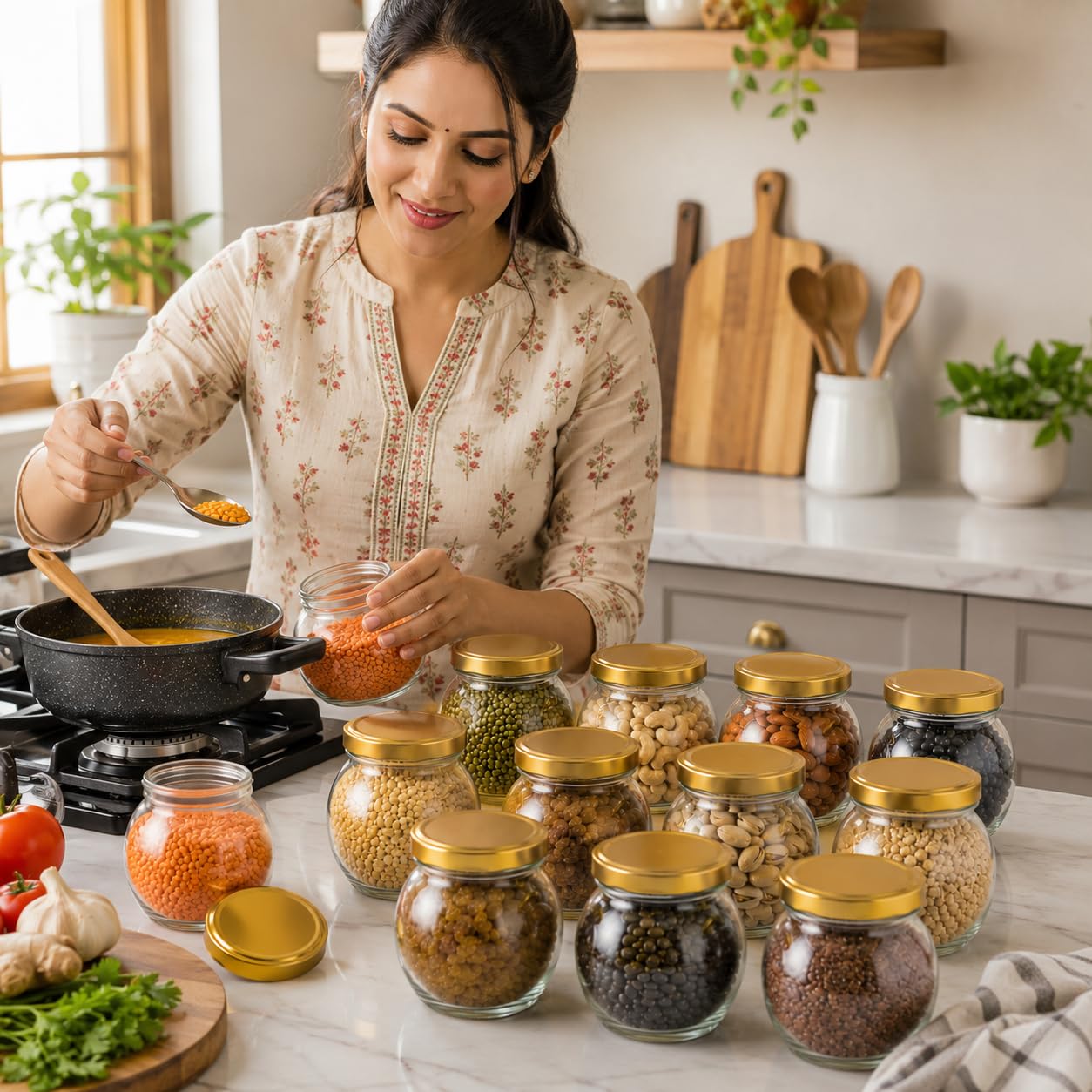 Pure Source India 250ml Glass Matka Shape Storage Jar with Lid | Multipurpose Airtight Container for Spices, Dry Fruits, Pickles, Tea & Kitchen Storage