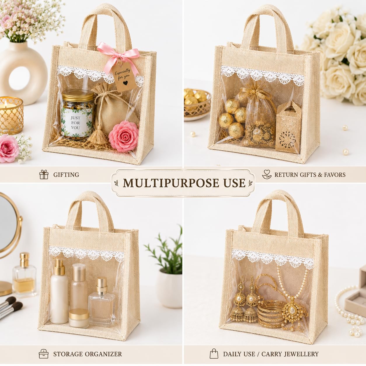 Pure Source India Raksha Bandhan Gift Hamper for Brother | Premium Jute Gift Bag with 2 Designer Rakhi, Mandarin Scented Candle, Pink Potpourri, Roli & Chawal