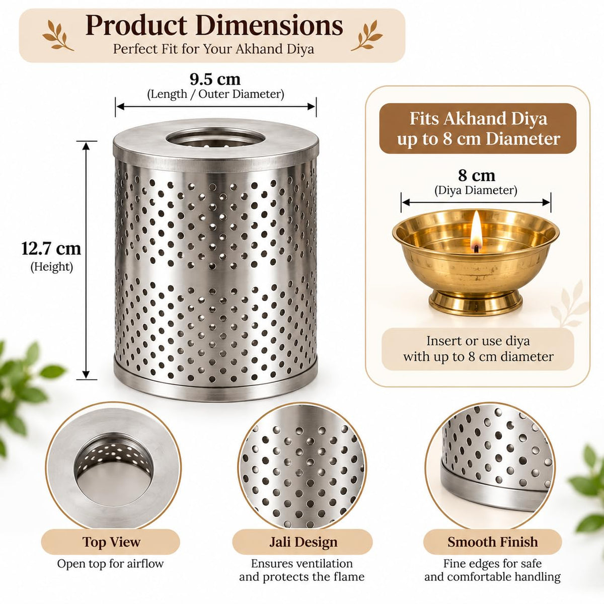 Pure Source India Stainless Steel 5 Inch Wind Protector Cover for Akhand Jyot | Safety Guard for Temple, Puja Room & Outdoor Use