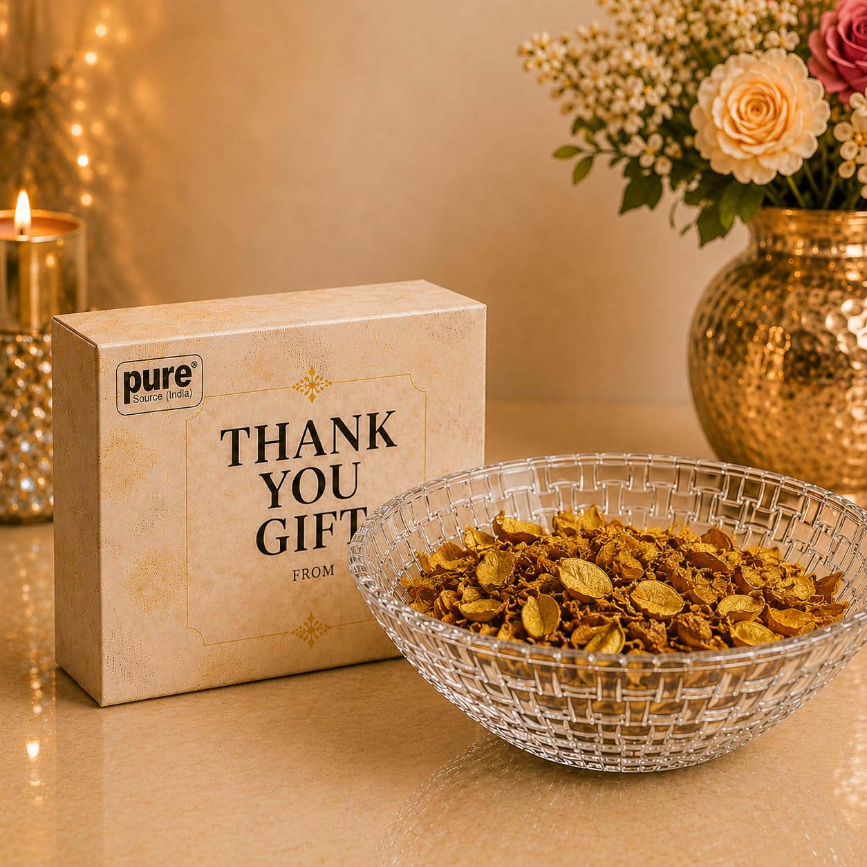 Pure Source India Decorative Potpourri Bowl with Relaxing Fragrance | Ready-to-Gift Shrink Wrapped | Thank You Gift | Home Decor, Center Table, Living Room & Festive Decoration