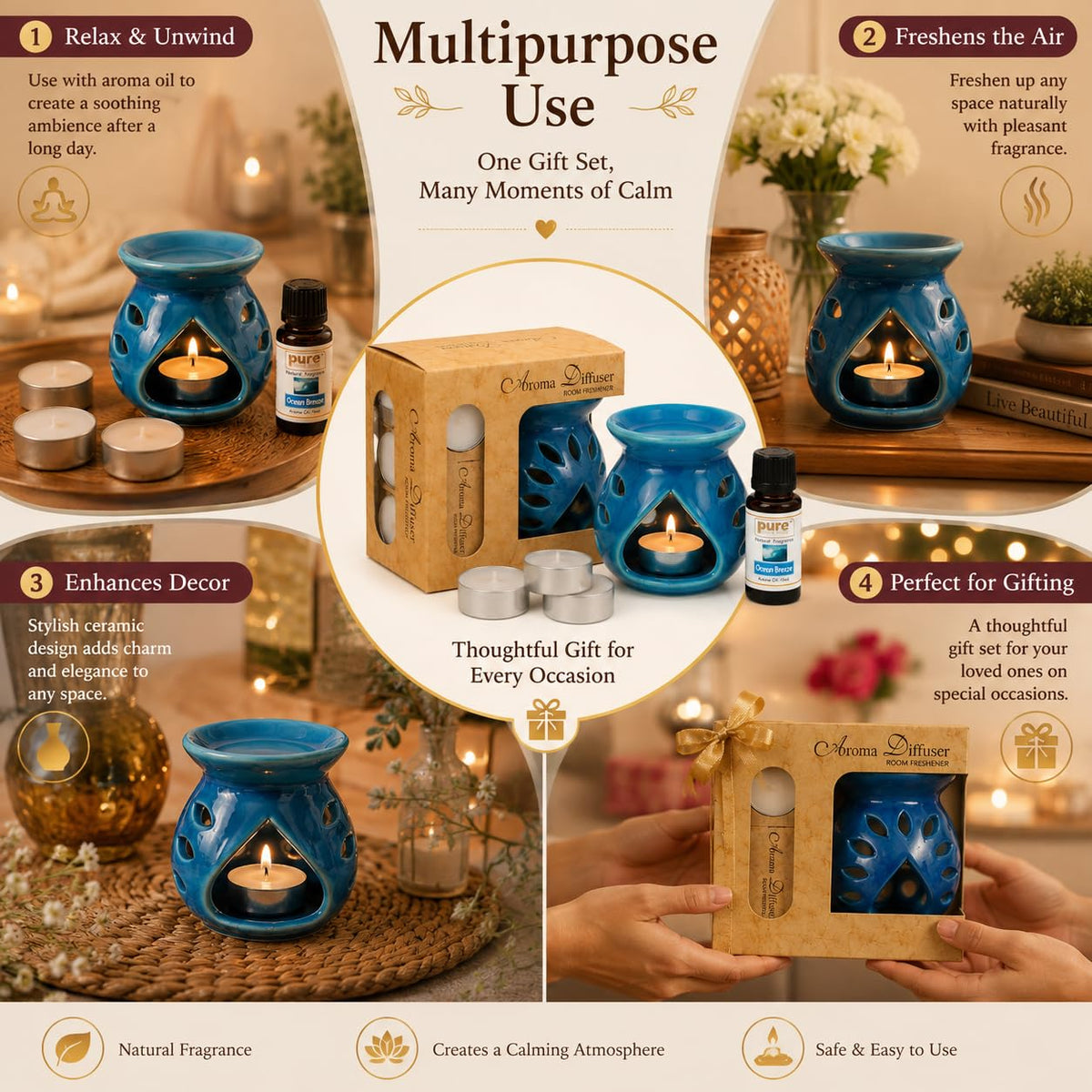 Pure Source India Ceramic Aroma Set (Blue)