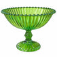 Pure Source India Green Glass Fruit Bowl 7.5 Inch | Decorative Ribbed Pedestal Bowl for Fruits, Snacks, Desserts & Table Centerpiece | Elegant Gold Serving Bowl