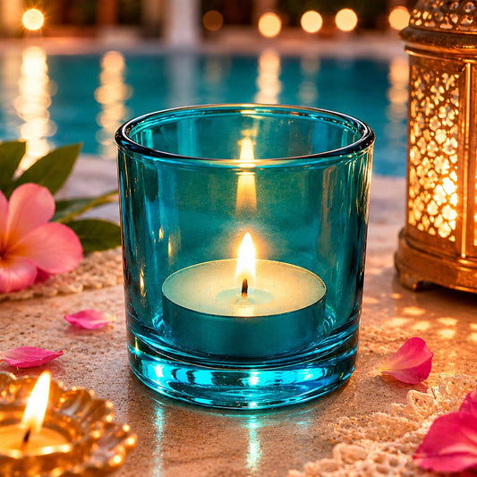 Pure Source India Pack of 16 Multicolour Glass Tealight Candle Holders - Votive Holders for Diwali Decoration, Home Decor, Christmas & Gifting - Vibrant Festive Glass Votives for Tea Lights