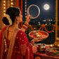 Pure Source India Traditional Banarasi Floral Brocade Design Karwa Chauth Pooja Thali Set with Channi, Karwa Lota for Married Women & Bridal Gift