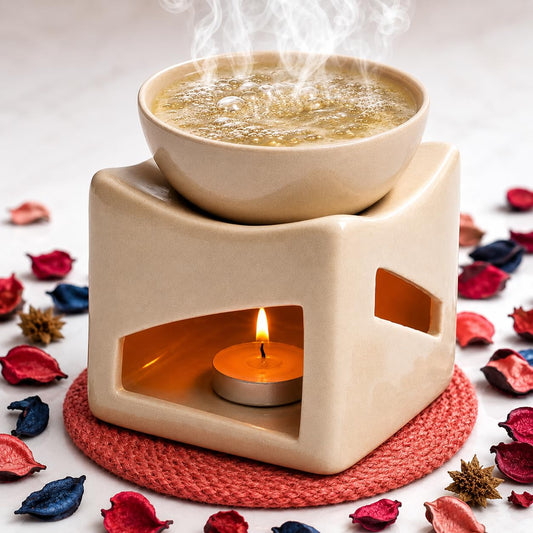 Pure Source India Ceramic Clay Candle Operated Aroma Burner Oil Diffuser, Extra Large Bowl, with 1 Tealight, 4.25 Inch