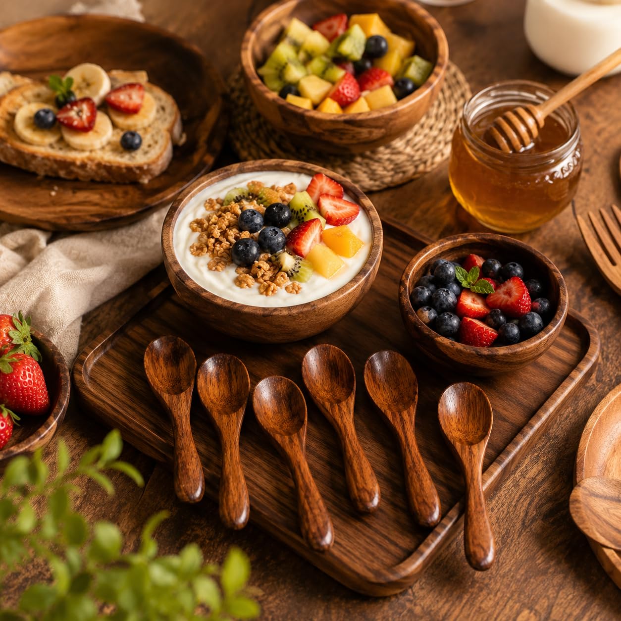 Pure Source India 4 Inch Wooden Masala Spoon for Small Containers, Handmade Wooden Spoon for Tea, Coffee, Sugar, Condiments & Spices