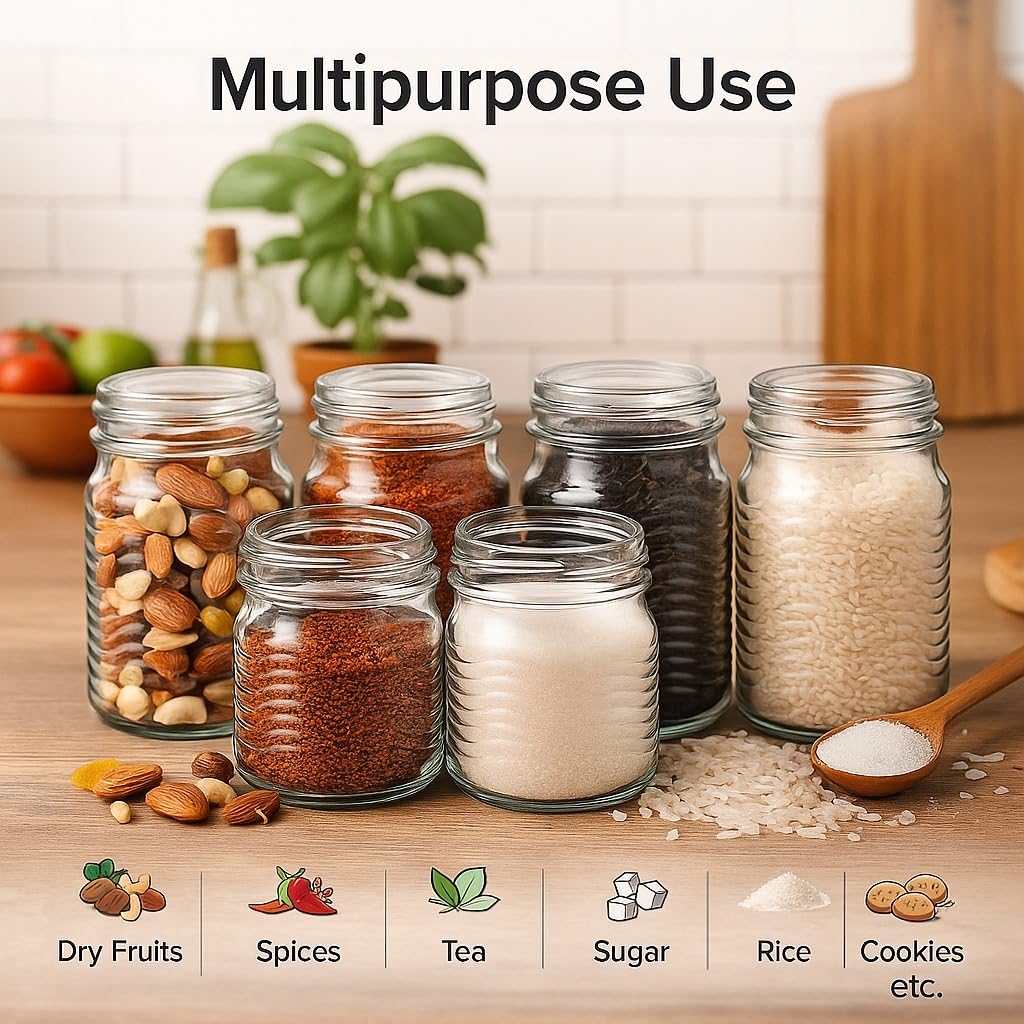 Pure Source India 500 ml Glass Jar Container with Airtight Lid | Wavy Design Storage Jar for Kitchen | Ideal for Dry Fruits, Snacks, Cookies, Spices & Multipurpose Use