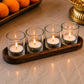 Pure Source India Glass Votive Tealight Candle Holders with Wooden Tray for Home Décor, Diwali Gifting, Living Room (Clear)