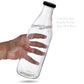 Milk, Water and Juice Glass Bottle With Airtight Black Cap - 1000 Ml (Transparent)