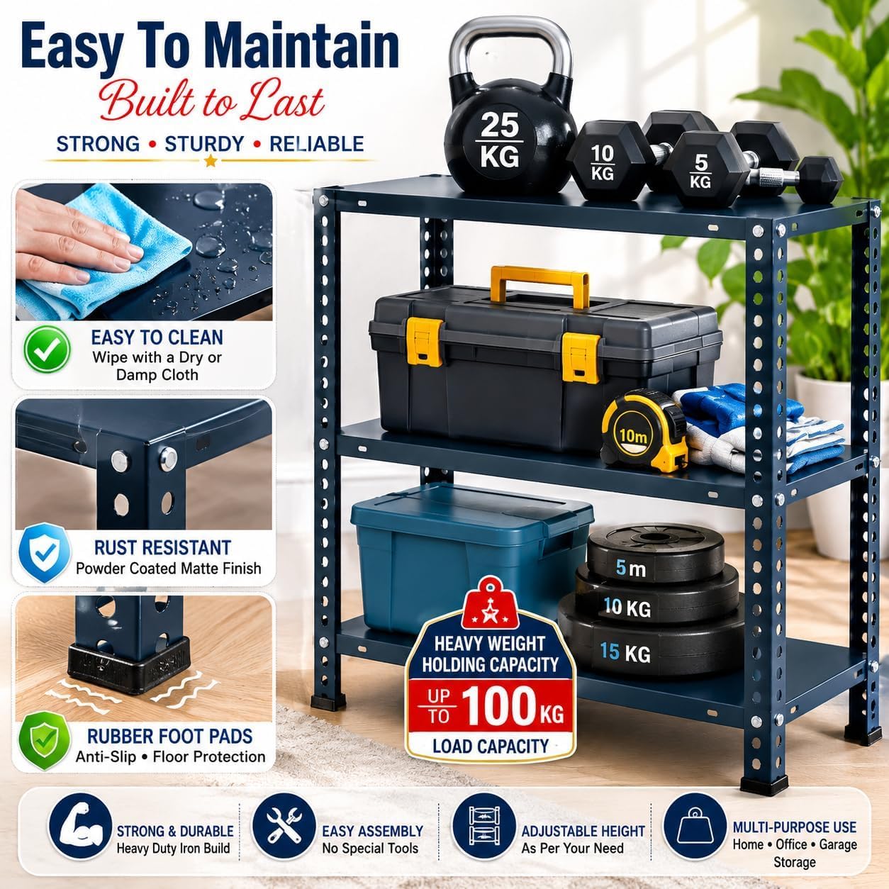 Pure Source India Iron Matte Finish (2 X 1 X 4 FT) (5 Shelf) Adjustable Display Rack for Home Office & Gym Use