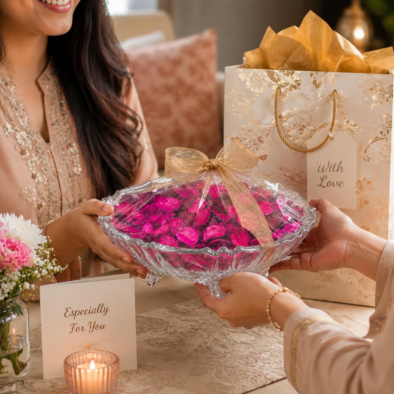 Decorative Glass Potpourri Bowl with Fragrant Potpourri | Ready-to-Gift Shrink Wrapped | Thank You Gift | Home Decor, Center Table, Living Room & Festive Decoration