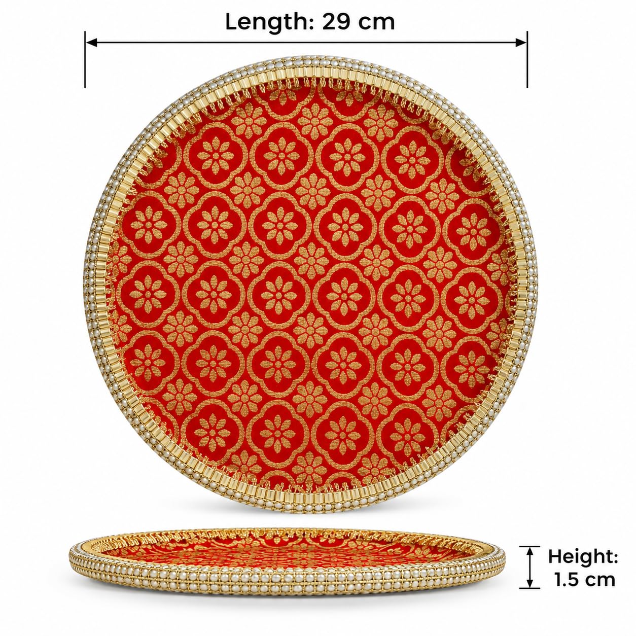 Pure Source India Traditional Banarasi Floral Brocade Design Karwa Chauth Pooja Thali Set with Channi, Karwa Lota for Married Women & Bridal Gift