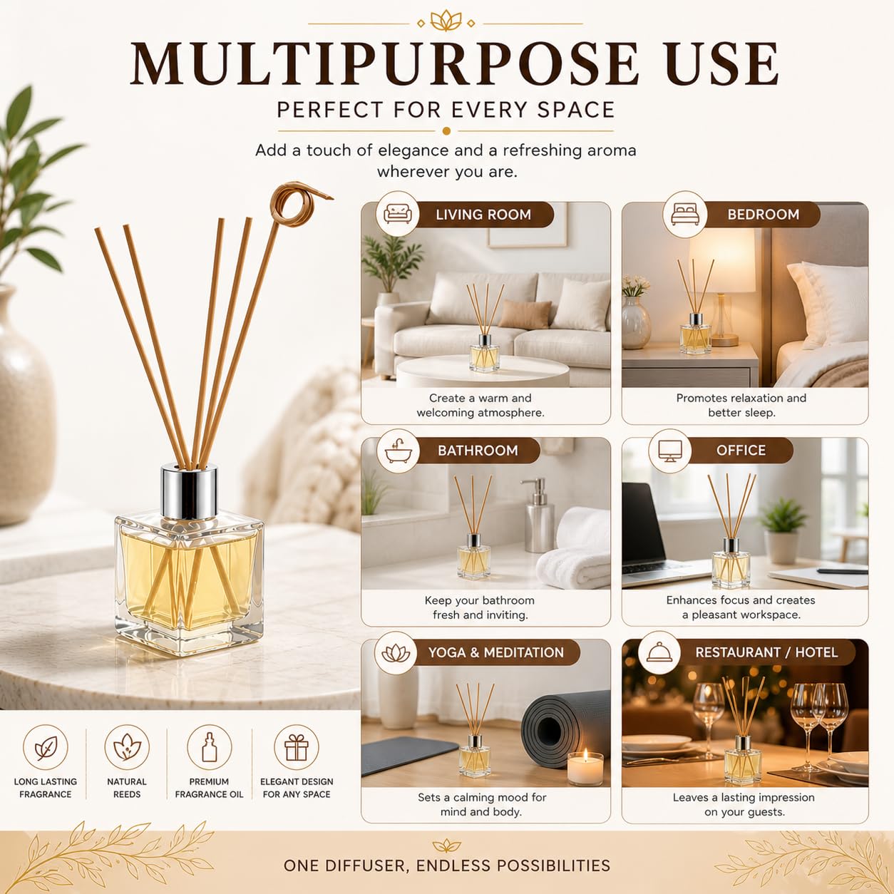 Pure Source India 30 ML Squire Coming with 6 Pcs Sticks Glass Decorative Reed Diffuser Bottle/Glass Vase